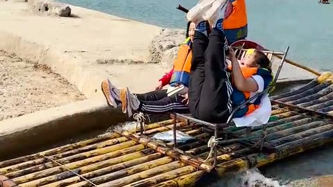 Riding on bamboo raft