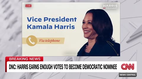 Kamala Harris reacts to winning Democratic presidential nomination