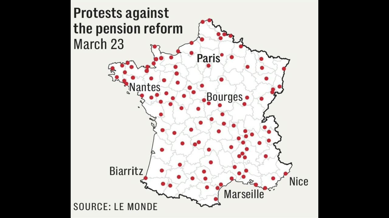 France: It is estimated that 9 million people took to the streets protesting on Mar 23..