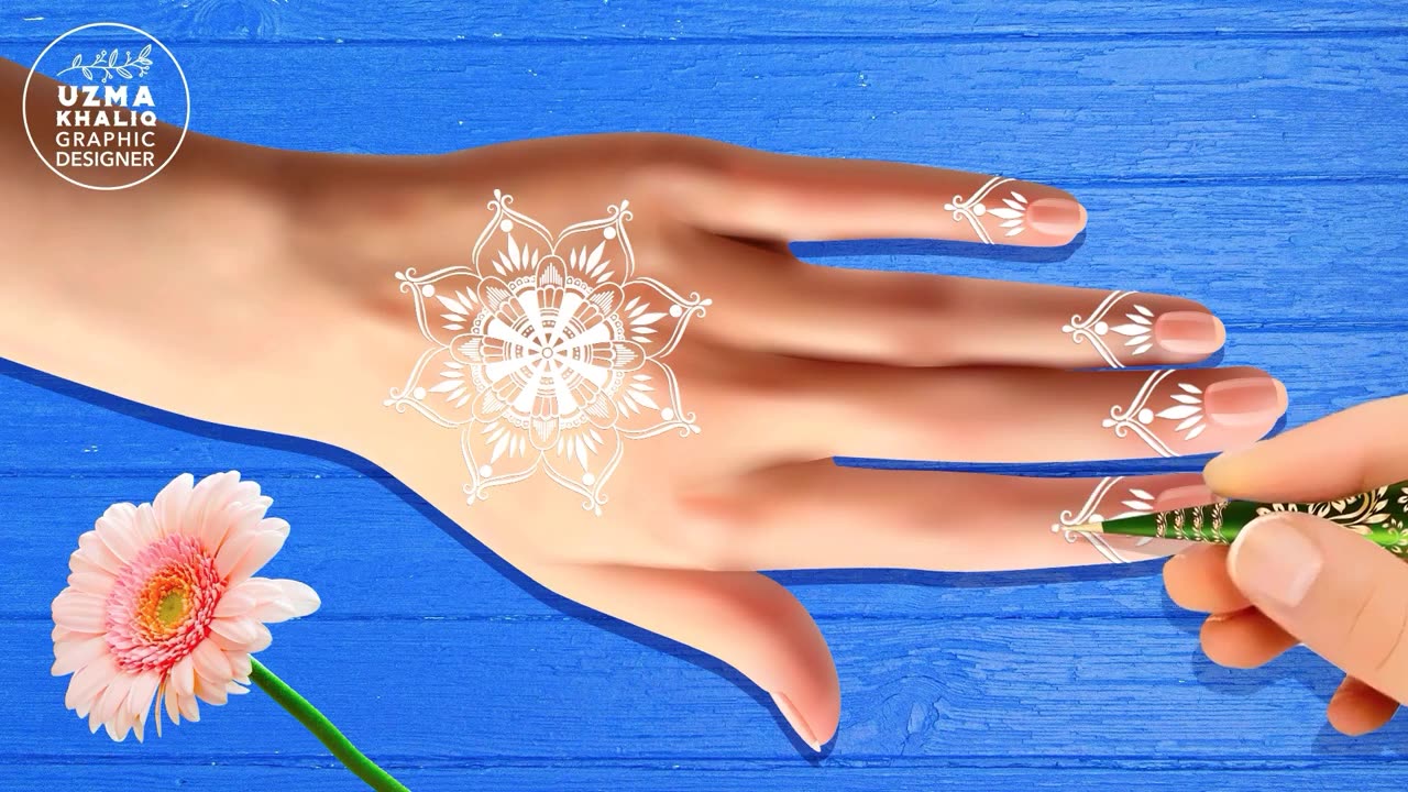 White Easy Simple Mehndi Design for Back Hand