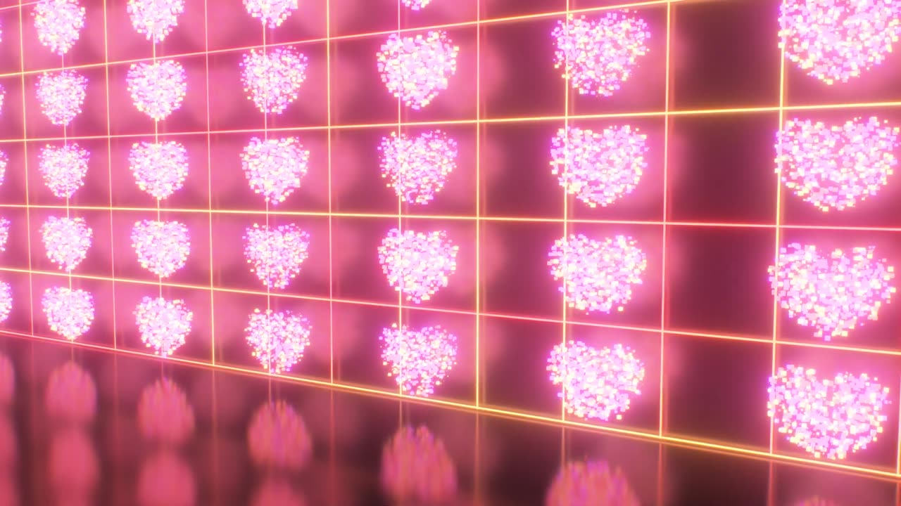 856. Array of Digital 3D Heart Shapes Reflecting On Shiny Mirror Surface 4K