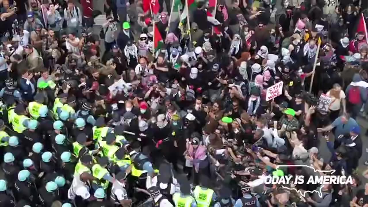 Chicago Rioters/Protestors up against Police outside the DNC