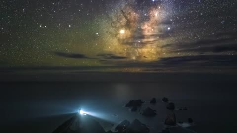 Nugget point, New Zealand, this is a starry sky delay shot on a cliff