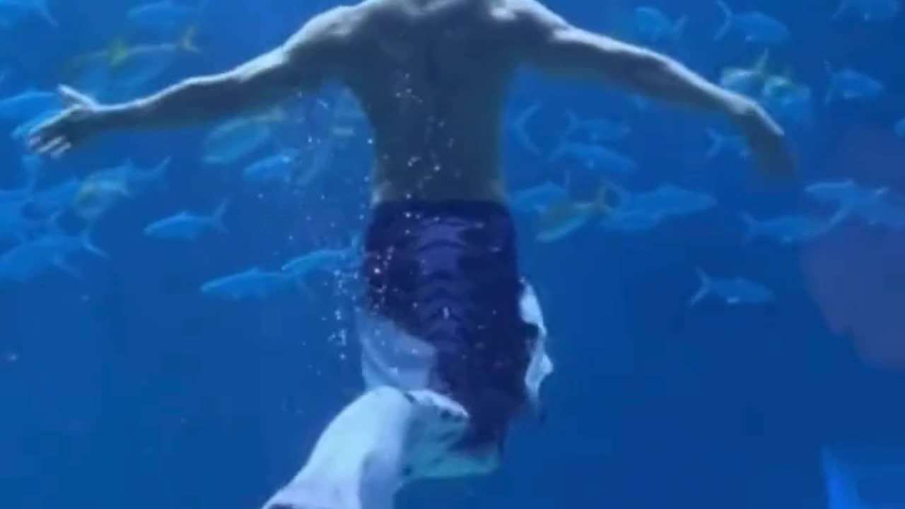 Watch: Sculpted Merman Takes the Stage in an Aquarium! 🧜‍♂️🌊