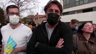 Javier Bardem protests outside Russian embassy