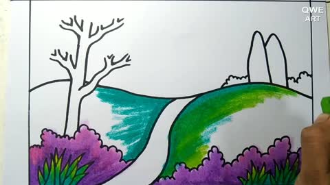 Rainbow Scenery Drawing | Landscape drawing with Mountain and Rainbow - Drawing Class- 12
