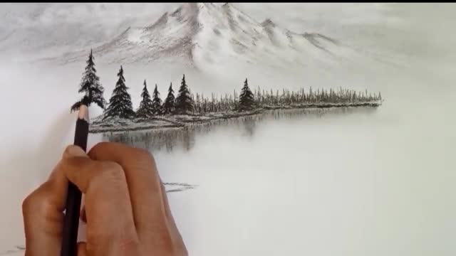 Pencil drawing landscape scenery