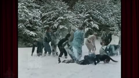 A Fun Snowball Fight from 1929 in AI Colorized 60fps Film