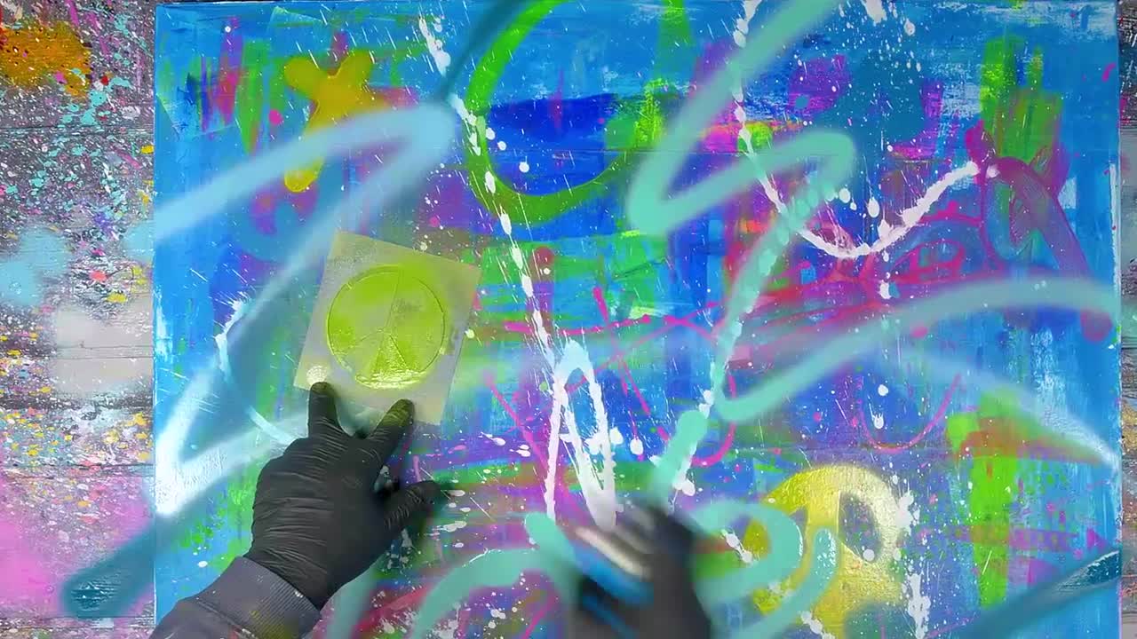 Colorful Pop Art / Abstract Painting Demo With Stencils | Peace