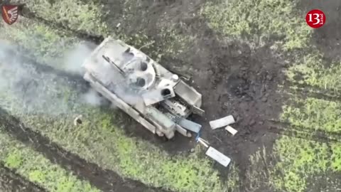 After the drone strike, Russian armored vehicles exploded and started burning