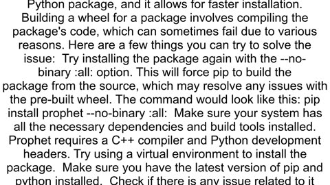 ERROR Could not build wheels for prophet which is required to install pyprojecttomlbased projects