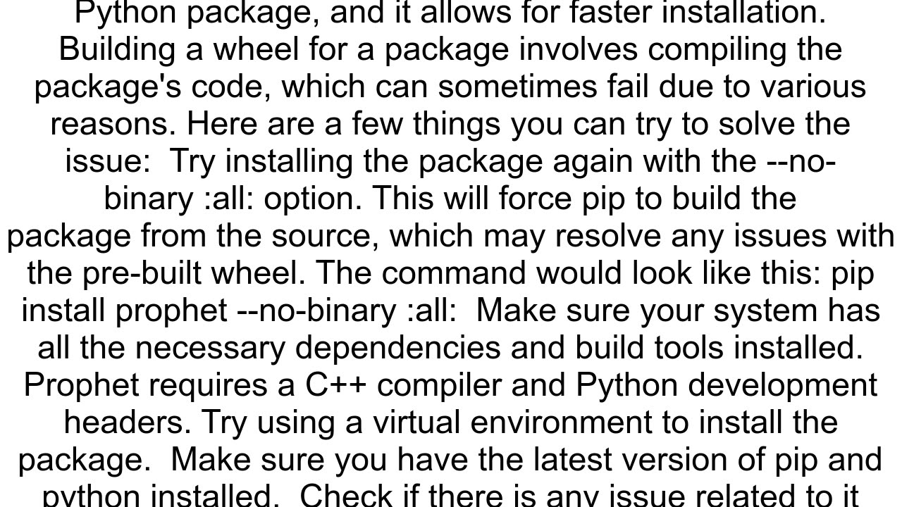 ERROR Could not build wheels for prophet which is required to install pyprojecttomlbased projects