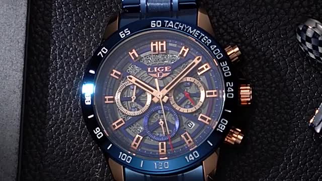 LIGE 2021 New Men Watch Top Brand Luxury Hollow Watch Men Waterproof Sport Quartz Chronograph Wrist