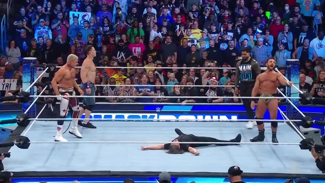 JD McDonagh gets obliterated by John Cena, LA Knight, Cody Rhodes and Jey Uso!