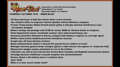 Thursday October 18, 2023 News Blast. #Enoch #NewsBlastReading #NBR