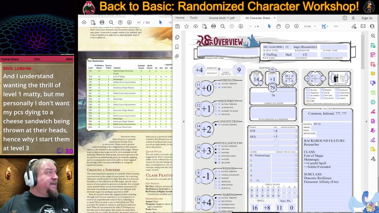 Tiefling Sorcerer (Gold Draconic Bloodline) 11, Sage (Researcher) - D&D 5E