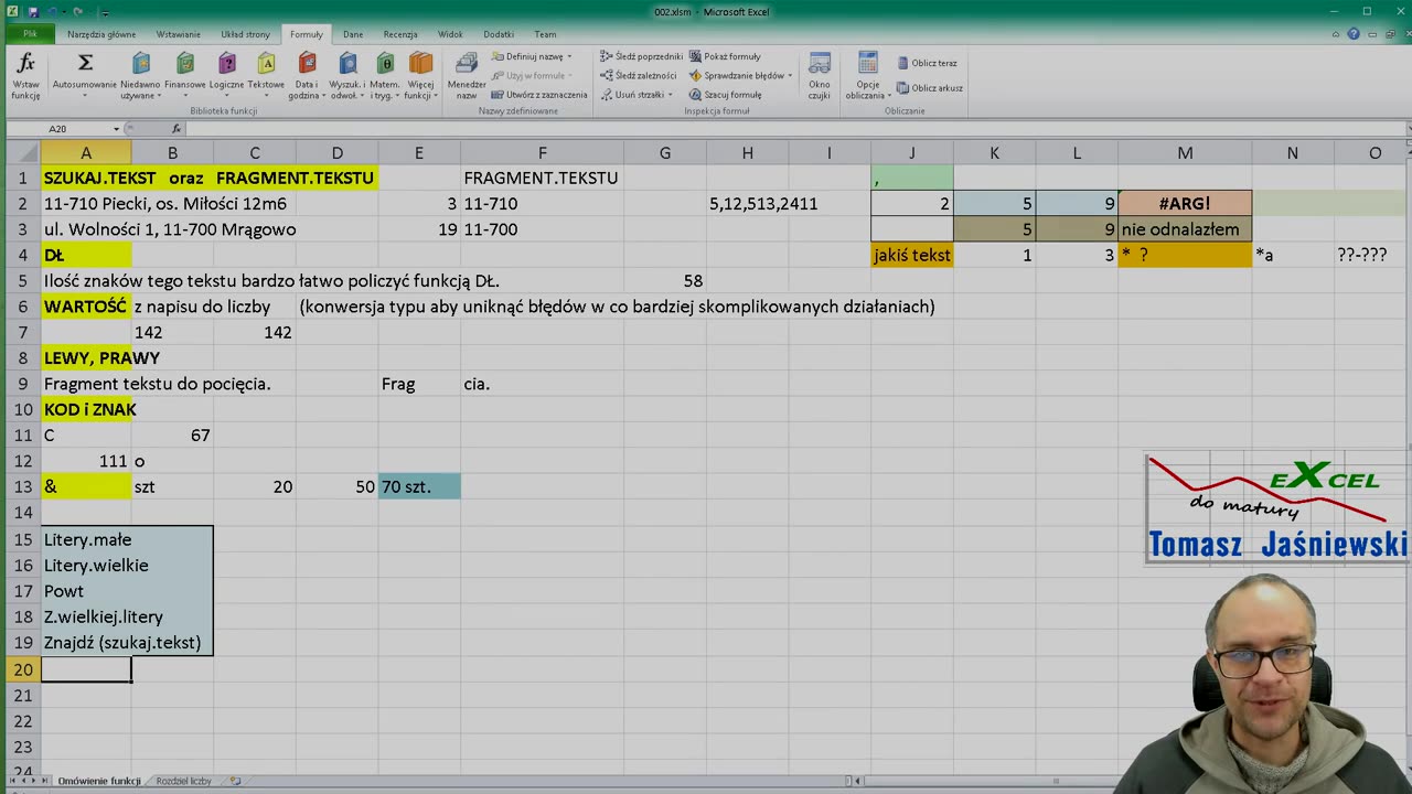 Lekcja 2. Nie tylko humaniści pracują z tekstem. Kurs EXCEL.