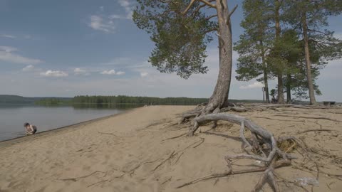 Summer in Arctic Circle lake Miekojarvi in Pello Lapland - Fishing capital of Finland