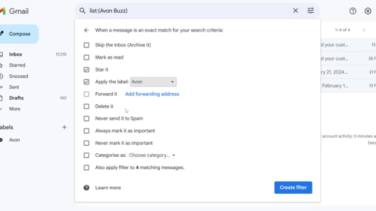 Avon email Tip for Reps - How to Create an Email Filter in Gmail