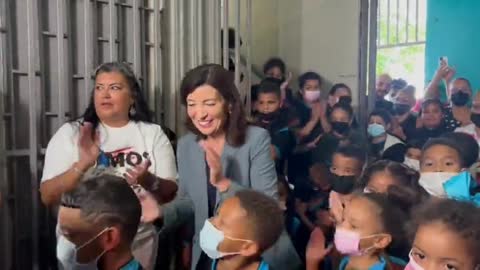 NY Gov Hochul Celebrates Victory By Dancing Around Mask Kids