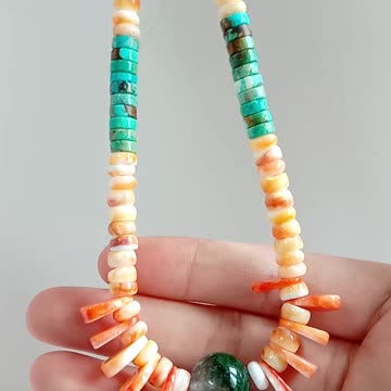 Natural turquoise and 6mm white shell stone pendant shell Orange spiny oyster handmade choker