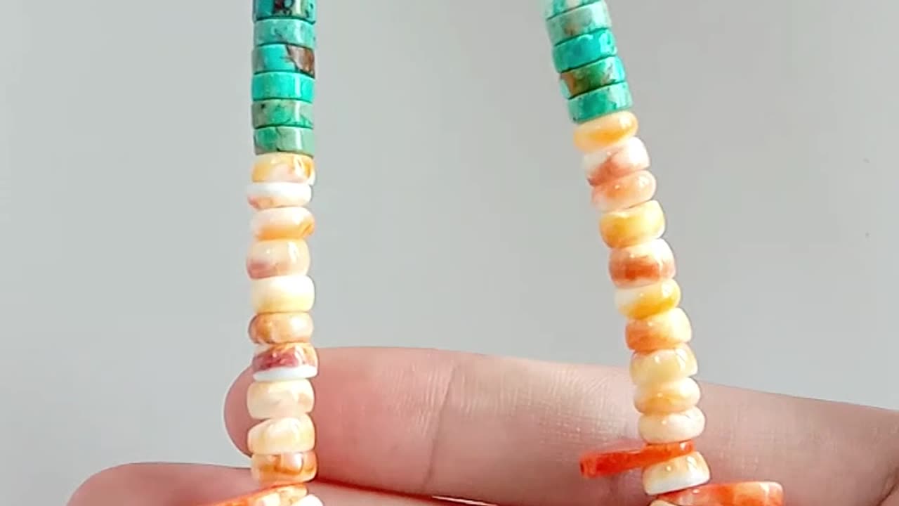 Natural turquoise and 6mm white shell stone pendant shell Orange spiny oyster handmade choker