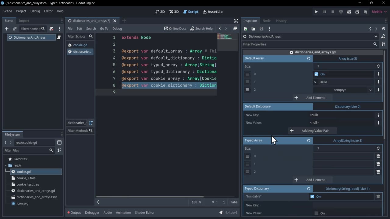Typed Dictionaries & Arrays ~ Gdscript Tutorial for Godot 4.4+