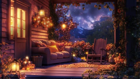 🍂Cozy Fall Cabin – Relaxing Ambiance with Soft Music 🌕✨