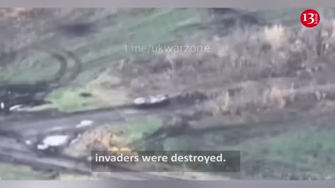 Group of Russian soldiers advancing with a combat vehicle BLEW UP ON A MINE