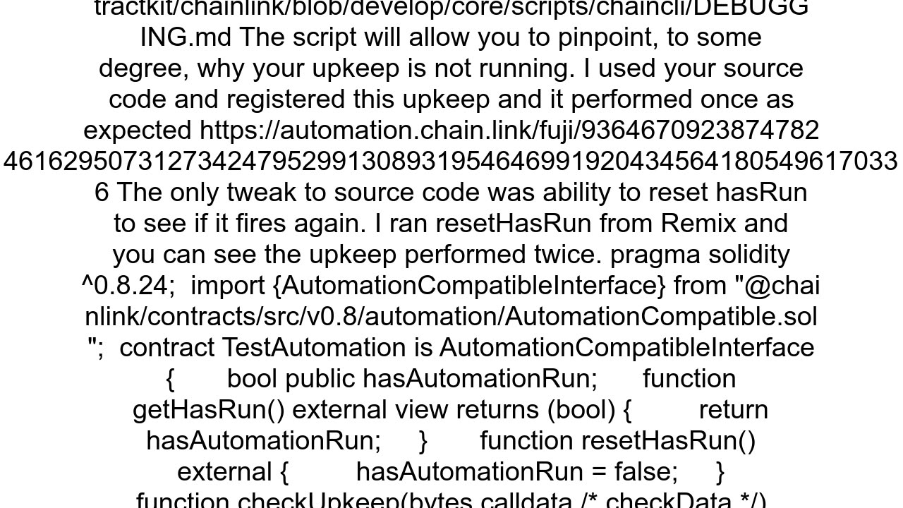 Chainlink Automation on Fuji not running