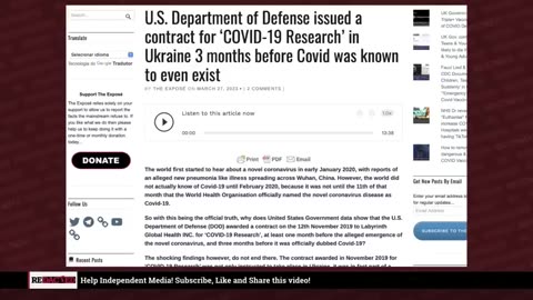 米国国防総省、新型コロナウイルスの存在が判明する3か月前にウクライナで「新型コロナウイルス研究」の契約を締結