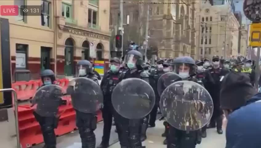 Melbourne, Australia Police:Here we go, boys!" to his men, then "Come on p***ies, here we go!"