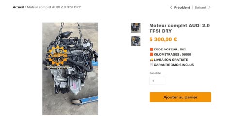AEPSPIECES.COM - Moteur complet AUDI 2.0 TFSI DRY