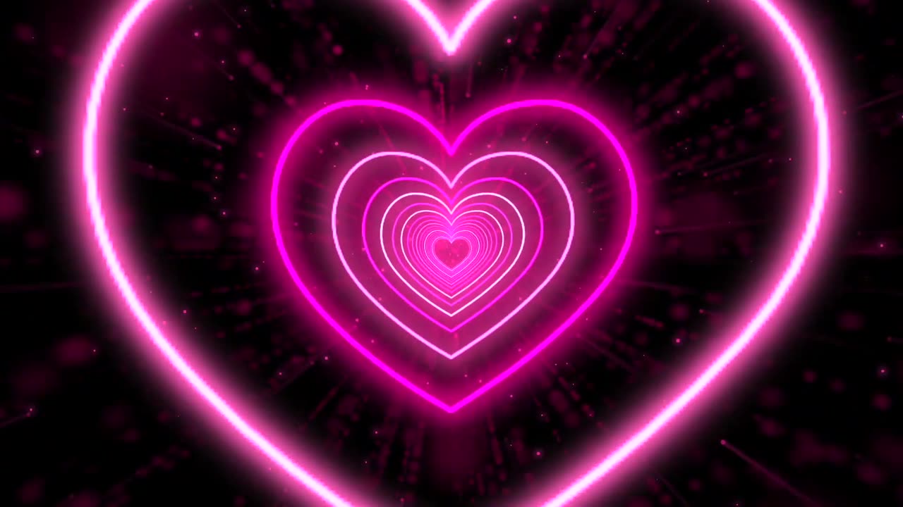 179. Neon Lights Love Heart Tunnel Background💗Pink Heart