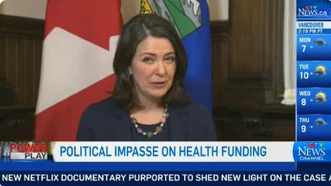 Alberta Premier Danielle Smith tellng the Liberals she doesn't need their "Tainted" health money