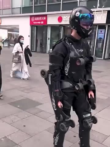 Man strolling around the streets in creative costume
