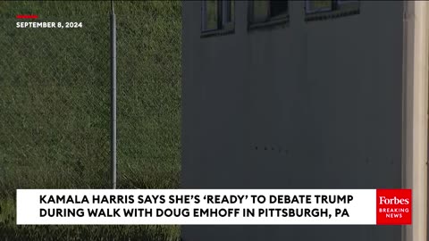 WATCH: Reporter Asks Kamala Harris If She's Ready To Debate Trump During Walk With Doug Emhoff