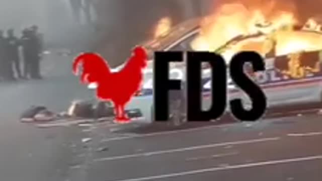 Row of police cars destroyed outside station in Marseille by Kurds this Christmas Eve