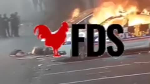 Row of police cars destroyed outside station in Marseille by Kurds this Christmas Eve