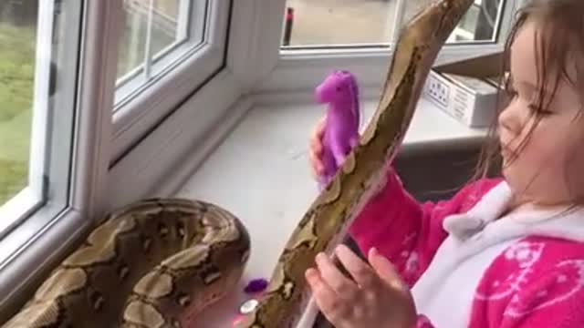 3-Year-Old Girl Hugs 8-Foot-Long Pet Python