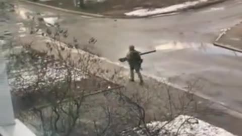 Soldier of the Armed Forces of Ukraine with MANPADS walks around Kharkov