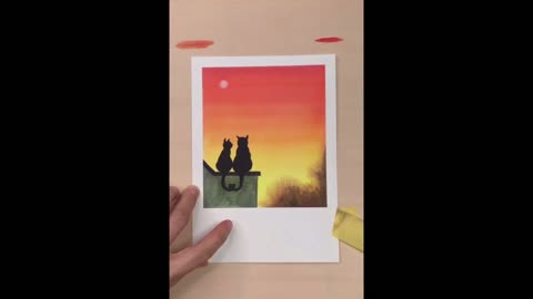 Back view of cat under sunset
