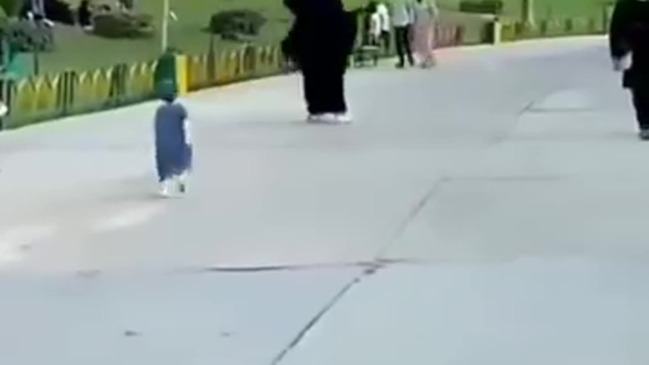 Mom having fun leaving her boy