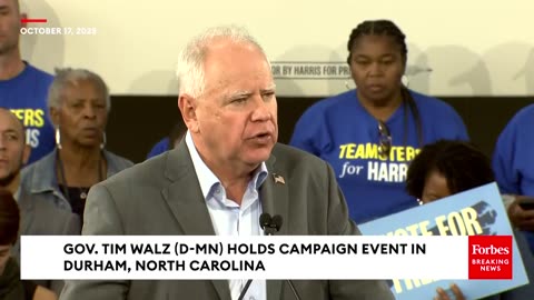 JUST IN- Gov. Tim Walz Delivers Remarks At Campaign Event In Durham, NC