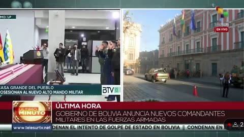 President Luis Arce swears in new military commanders amid an ongoing coup attempt in Bolivia