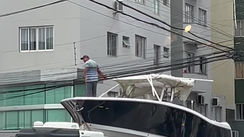 Boat Gets Caught On Power Lines