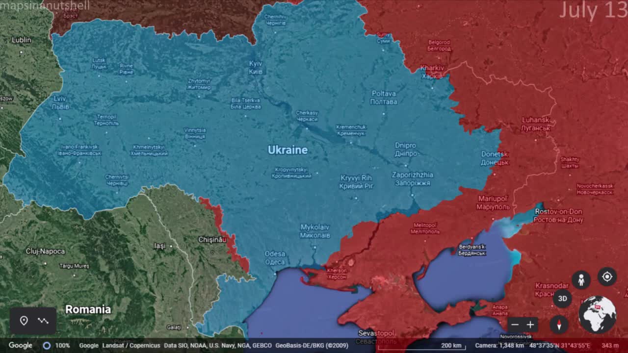 Russo-Ukrainian War Months 4-6 Mapped using Google Earth