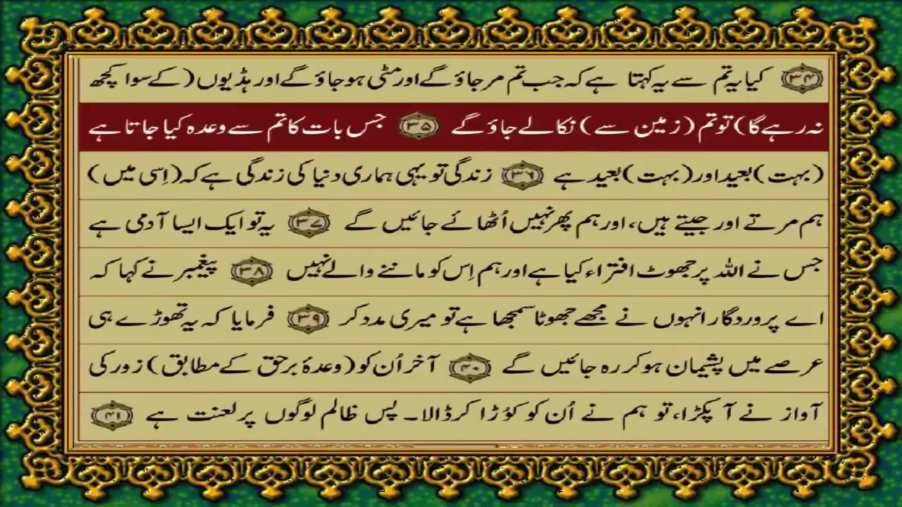 23 SURAH MOMINOON JUST URDU TRANSLATION WITH TEXT FATEH MUHAMMAD JALANDRI HD