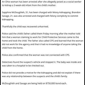 Fake Social Worker Kidnaps 3 Week Old Baby - Ohio