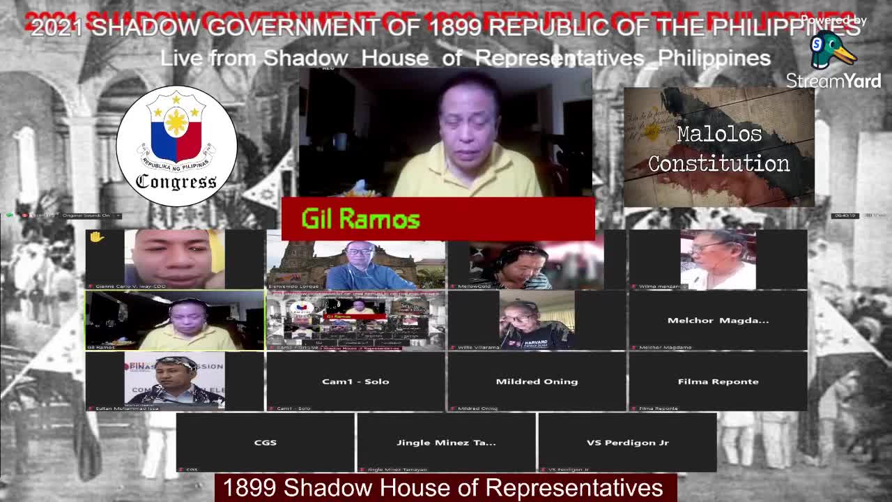 AUGUST 28, 2021 PLENARY SESSION OF 1899 SHADOW HOUSE OF REPRESENTATIVES OF THE PHILIPPINES
